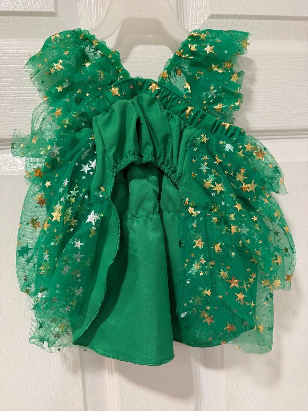 NWT Pet Apparel Size Small Emerald Green Star Tulle Dog Dress with Gold Accents